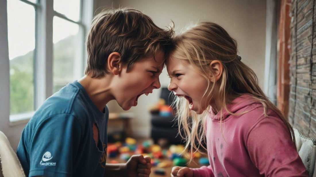 Brother and sister in a head-to-head fight, representing sibling rivalry and emotional growth opportunities.